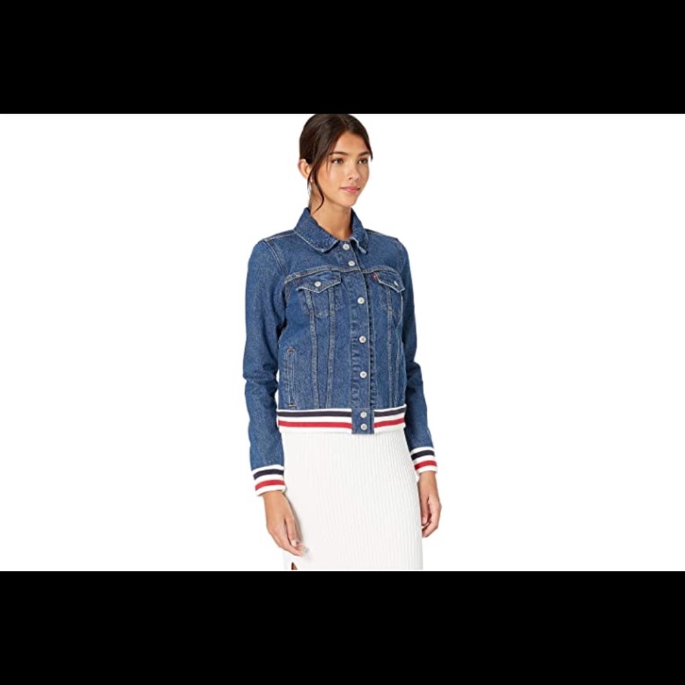 NWT Levi’s Rib Trim Trucker Varsity Denim Jean Jacket Brick/Mortar NEW - Picture 5 of 16